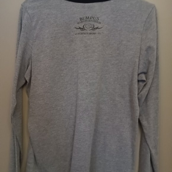GRAY HARLEY DAVIDSON MOTORCYCLE LONG SLEEVE TOP - Picture 2 of 4